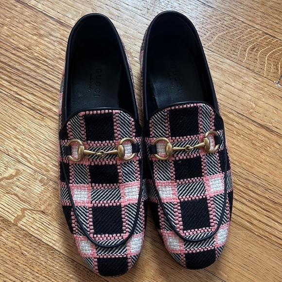 Gucci Jordaan Horsebit Multi Color Plaid Check Tweed Loafers Flats 34 - Picture 6 of 16